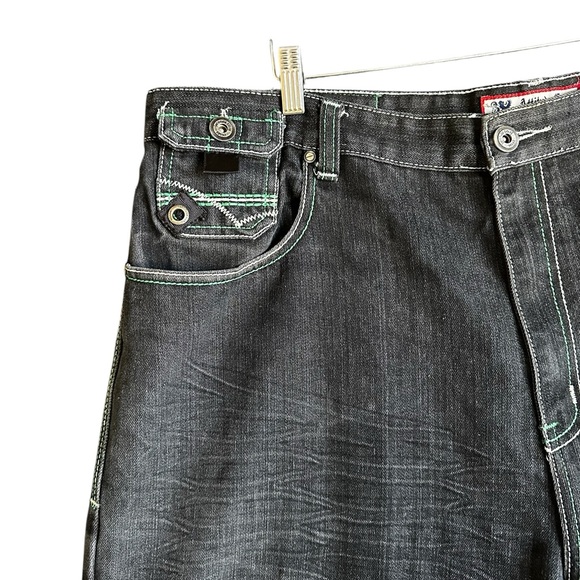 ATTITUDE GOLD MEN’S JEANS GREEN STICH Y2K PNTS SZ 44/32 - Picture 4 of 16